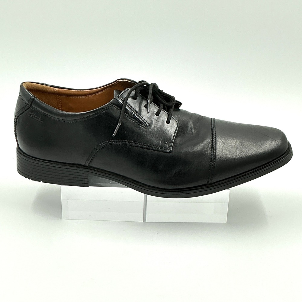 Clarks Size 13 Wide Dress Shoes Black Leather Cap Toe Tilden Mens